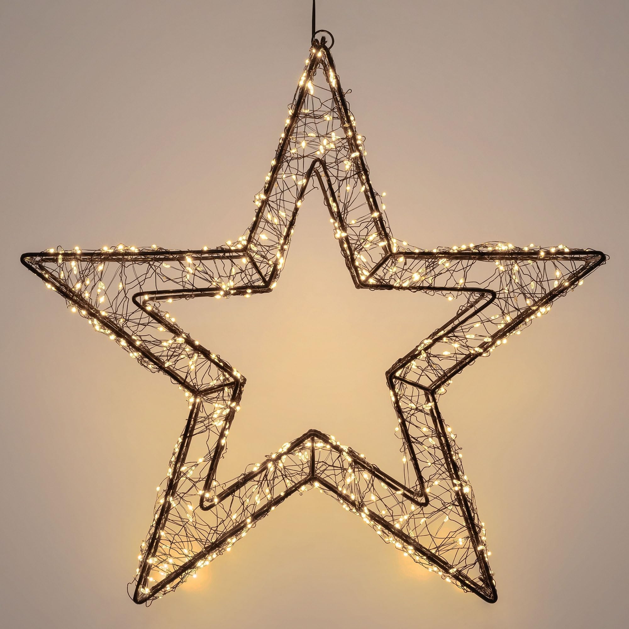 ECD Germany LED-Weihnachtsstern 38 cm, 500 LEDs Extra-Warmweiß, Timer, Innen/Außen, IP44 Wasserdicht, Leuchtstern aus Metall, LED Drahtstern zum Aufhängen für Weihnachten, Weihnachtsdeko Fensterdeko