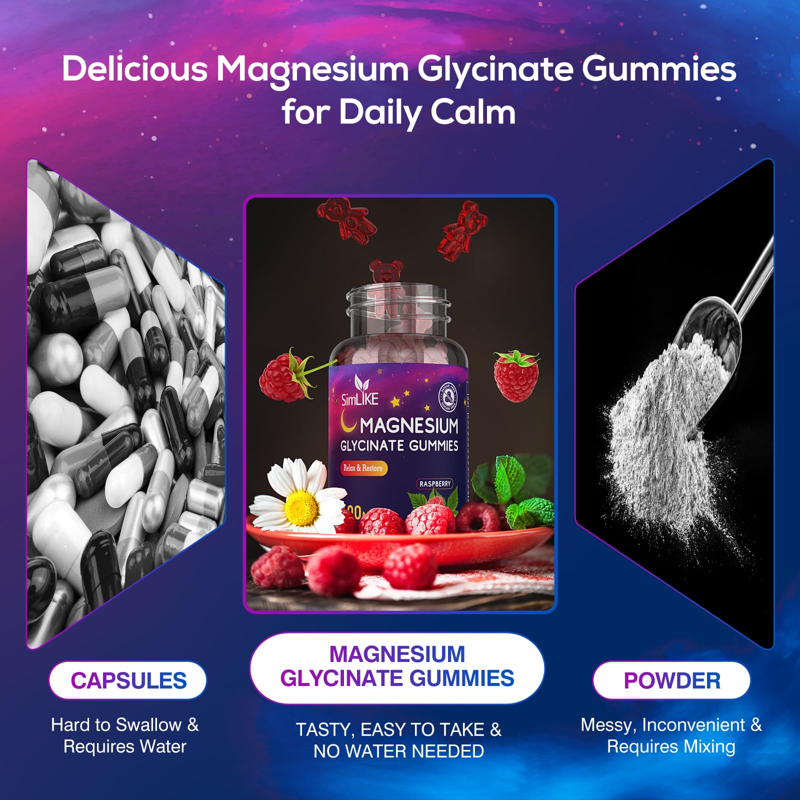 Magnesium Glycinate Gummies 400mg, High Absorption Magnesium Gummies with L-Theanine, Ashwagandha & GABA for Relaxation, Stress Relief & Sleep, Sugar Free, Vegan, 60 Raspberry — Amazon image 8