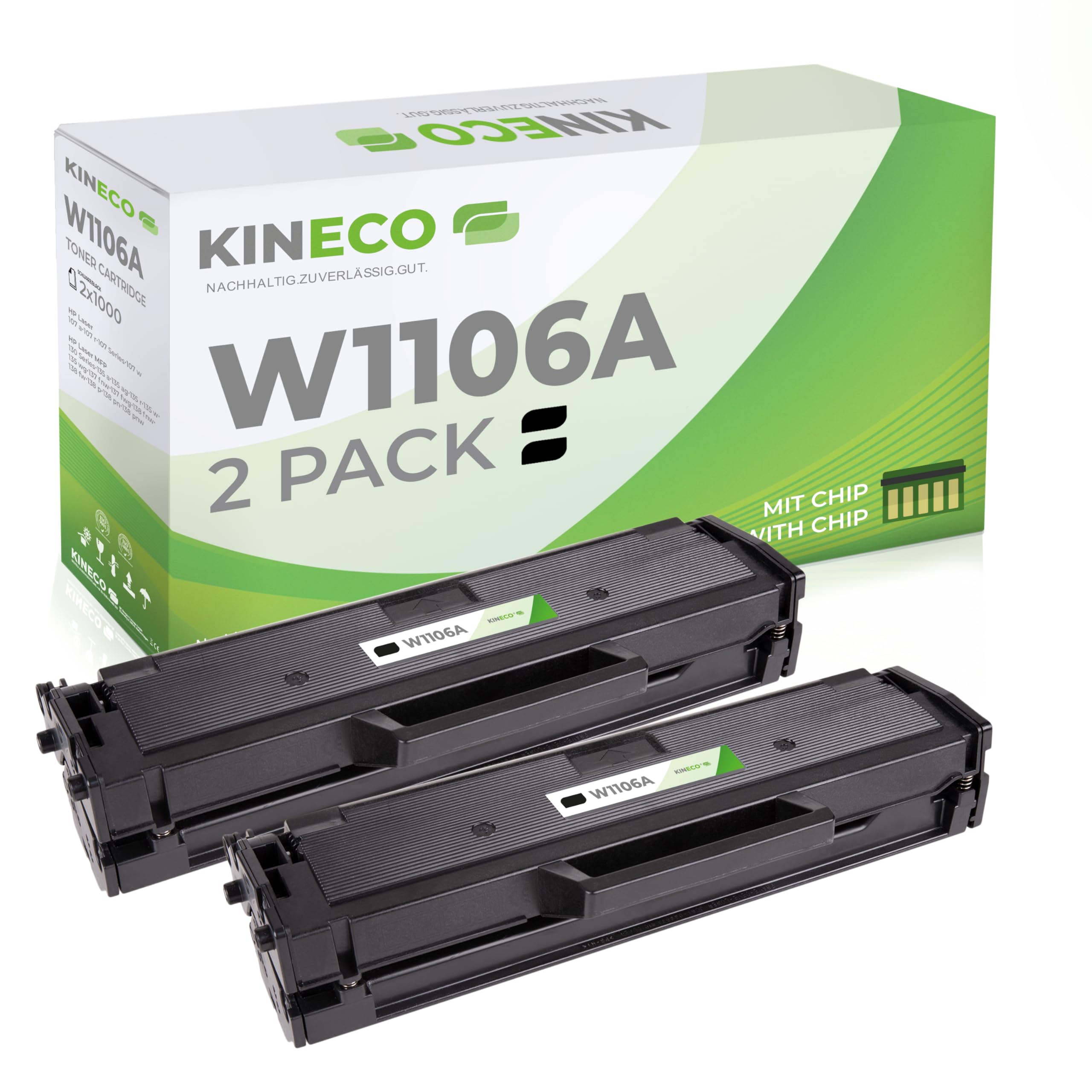 Kineco 2 Toner mit CHIP kompatibel mit W1106A 106A für HP Laser 107a 107 107w MFP 130 135a 135ag 135w 135wg 137fnw 137fwg 138fnw 138fw 138p 138pn 138pnw