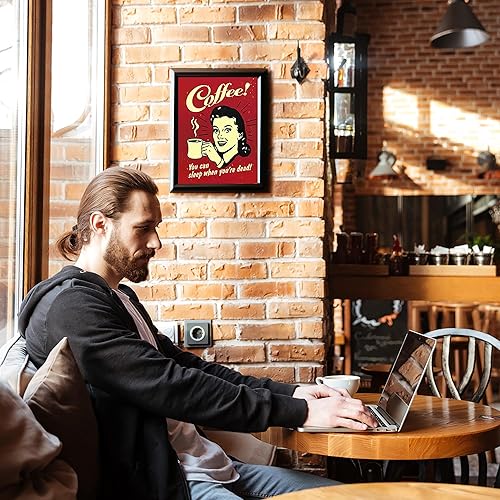 Miniatura 3 de "Coffee - You Can Sleep When You Are Dead" - Cartel de café impreso - Decoración de pared retro de 8 x 10 pulgadas, decoración de pared ideal para