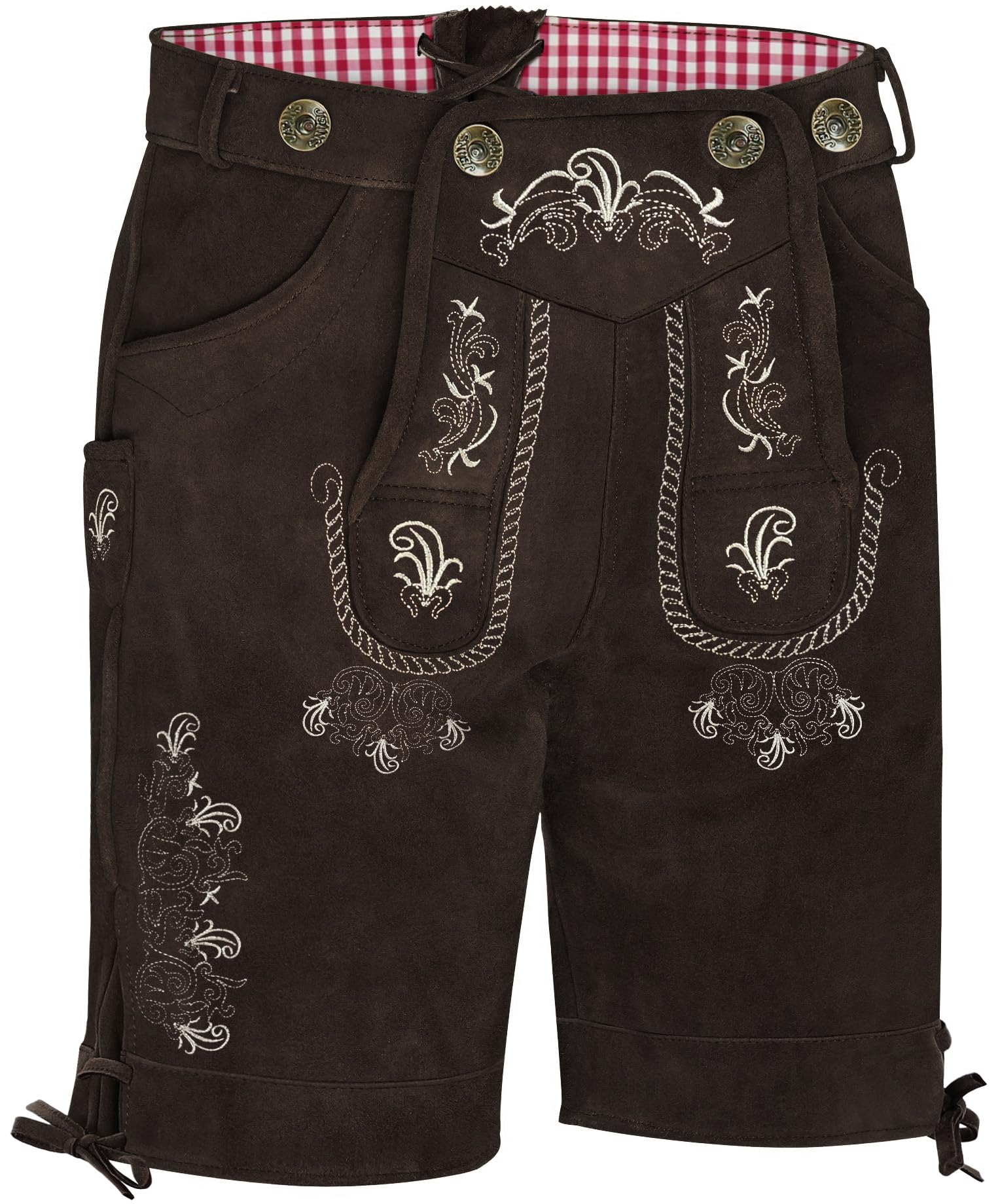 KOSMEEU Lederhose Herren Tracht Kurz Trachtenhose Trachtenlederhosen Lederhose Oktoberfest Mann Braun Dunkelbraun bayrische Trachten Hose Trachtenmode Hosenträger mit Kunst-Wildleder