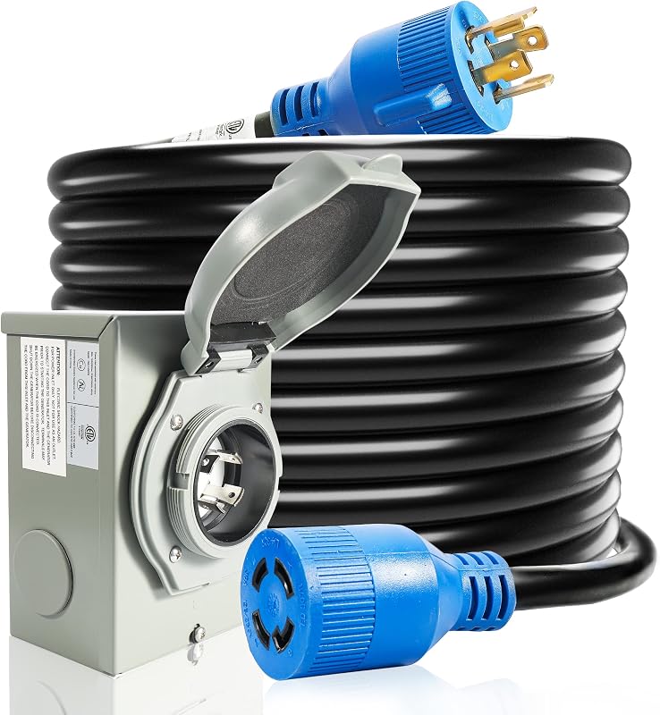 30 Amp Generator Cord and Power Inlet Box, 20FT Generator Cords 30 Amp,125V/250V Generator Power Cord NEMA L14-30P to L14-30R,Twist Lock Connector