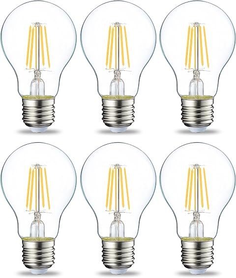 Amazon Basics LED-Leuchtmittel, Edison-Sockel E27, 4,3 W (entspricht 40-W-Glühbirne), nicht dimmbar, klares Filament, 6 Stück (1er Pack), Warmweiß