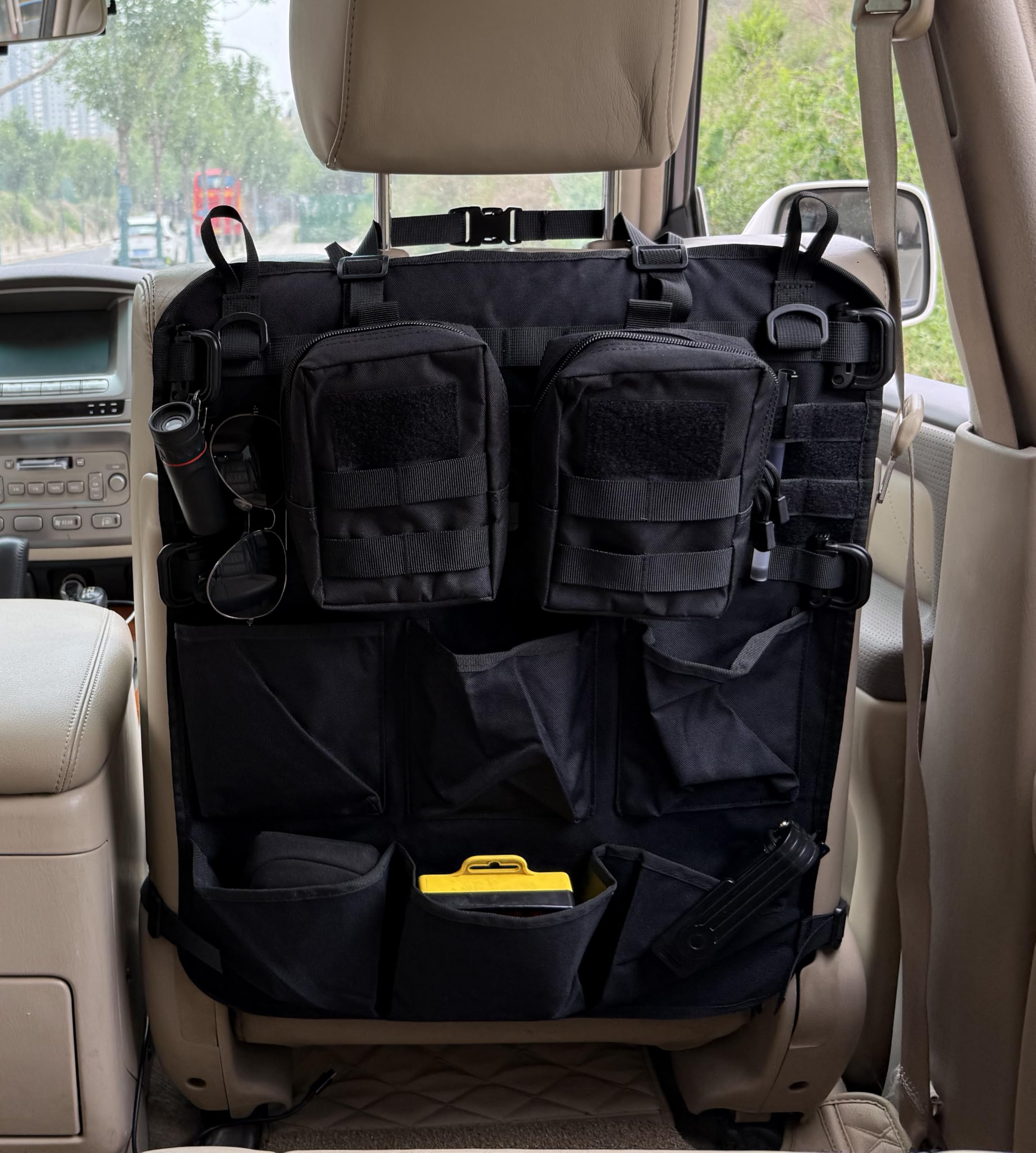 Taktischer Autositz Organizer 42x62cm Sitzrücken-Organizer mit 6 Taschen 2 Abnehmbaren Taschen 4 D-Haken Schwarz