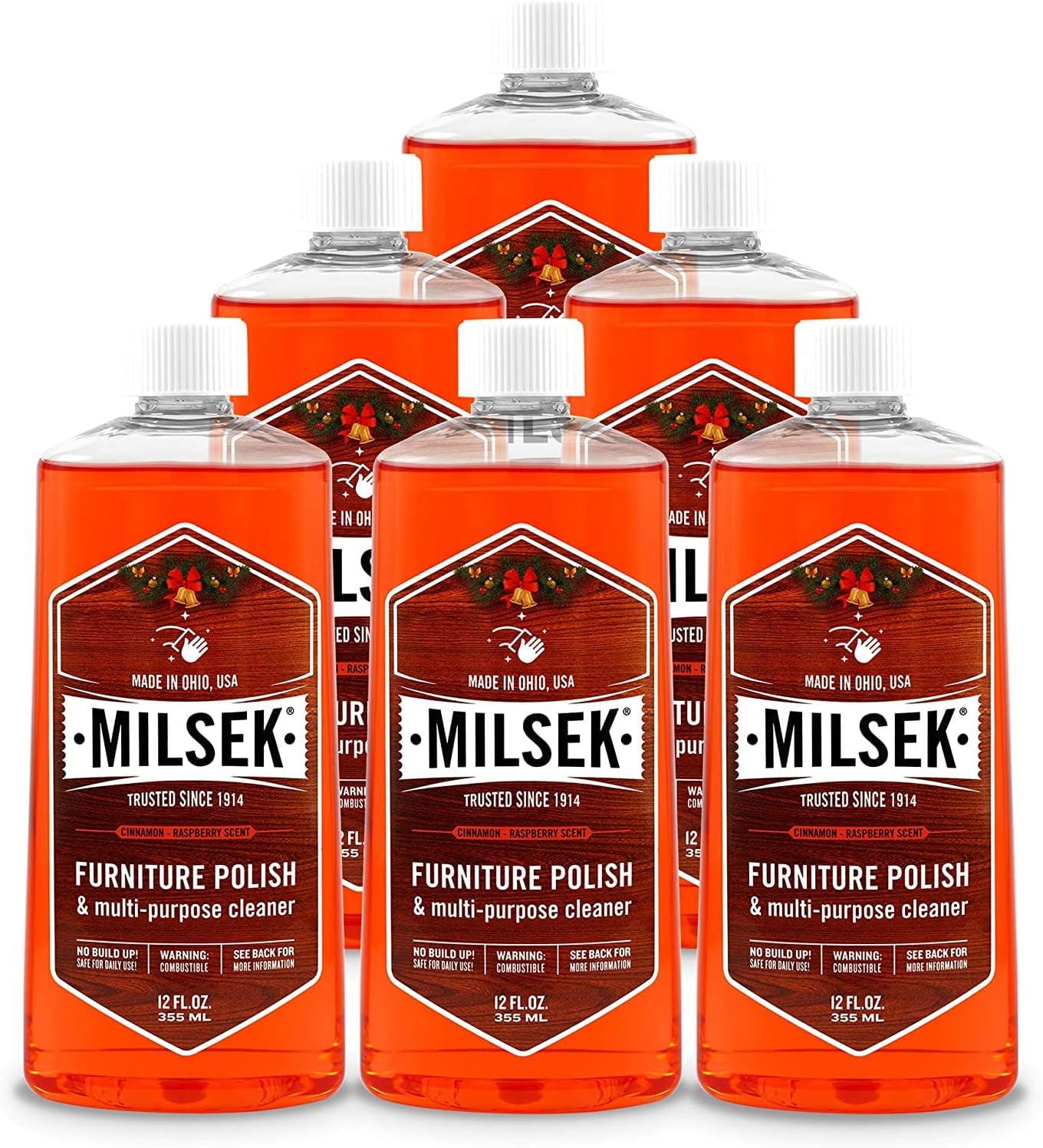 Milsek Furniture Polish HO-6 Furniture Polish & Multi-Purpose Cleaner, Holiday Oil, 12-oz. - Quantity 6