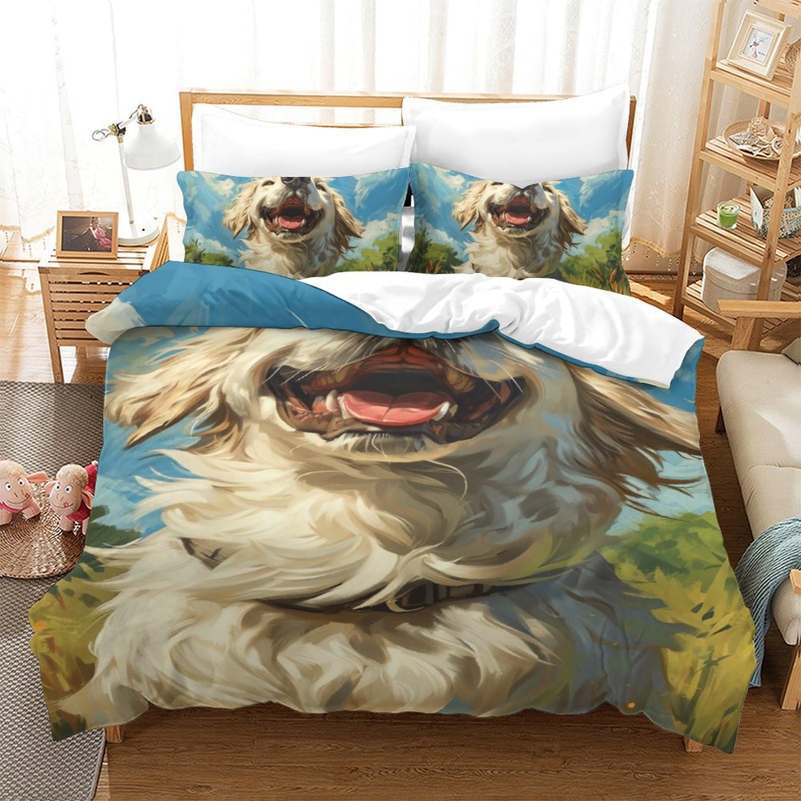 Housse de couette de haute qualité imprimée 3D motif Golden Retriever 3 pièces