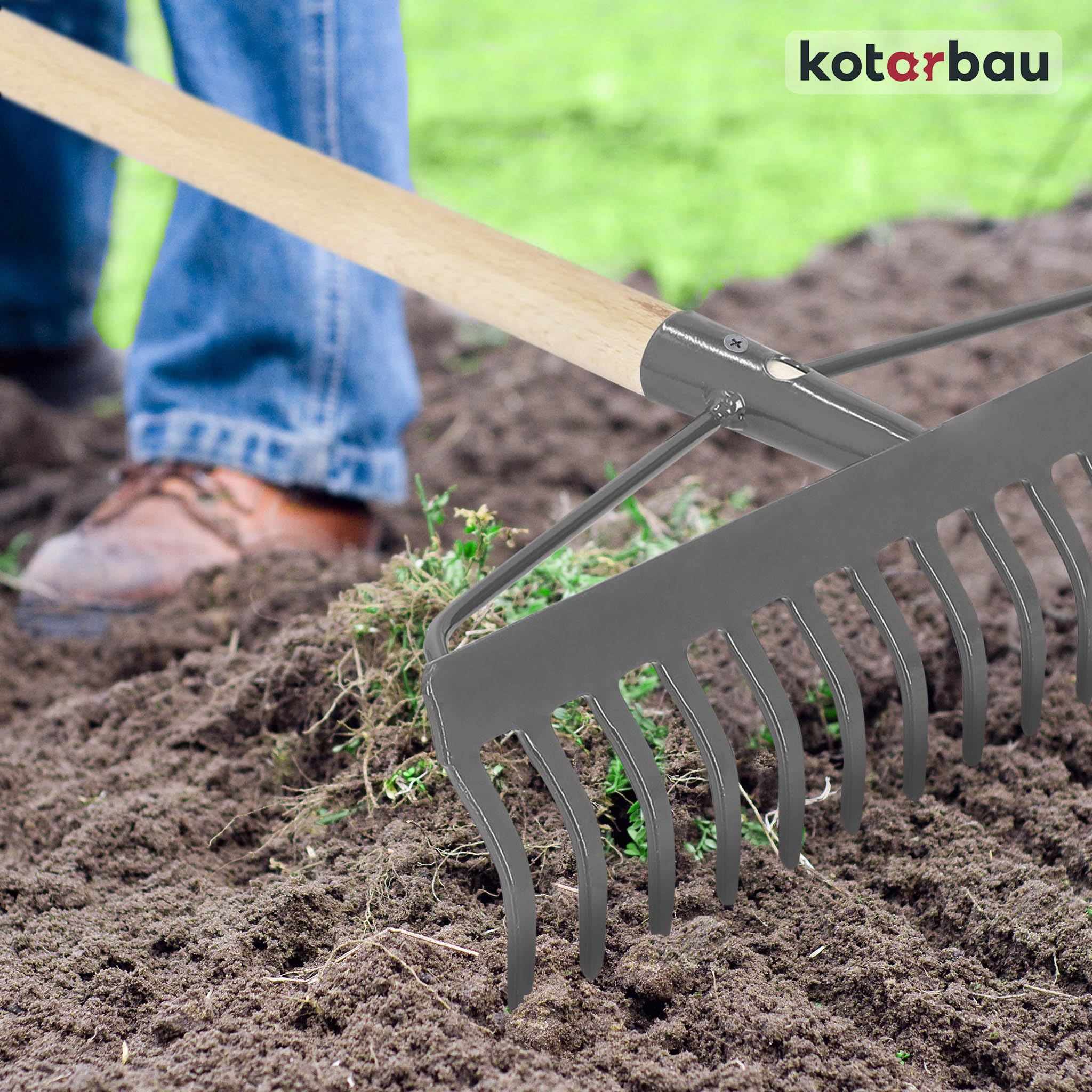 KOTARBAU® Rastrello Giardino - Rastrello per Foglie - Metallo - 46 cm - con 18 Denti - Grigio - Rastrelli - Attrezzo Robusto per Cura del Prato - senza Manico