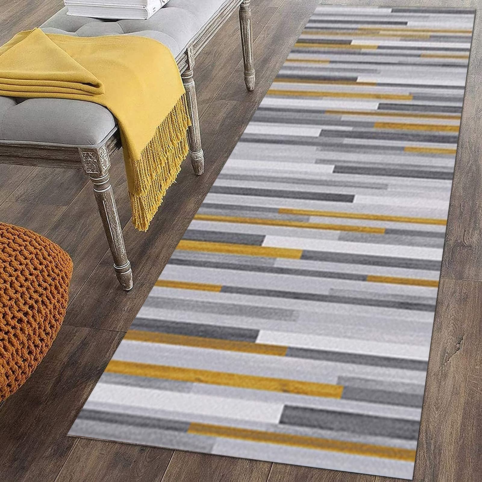 Carpet Runner for Hallway 1m 1.5m 2m 2.5m 3m 3.5m 4m 4.5m 5m 5.5m 6m Hallway Runner Rug - Gray Yellow Household Kitchen Bedside Long Carpet (Size : 80×150cm/2.6ft×4.9ft)