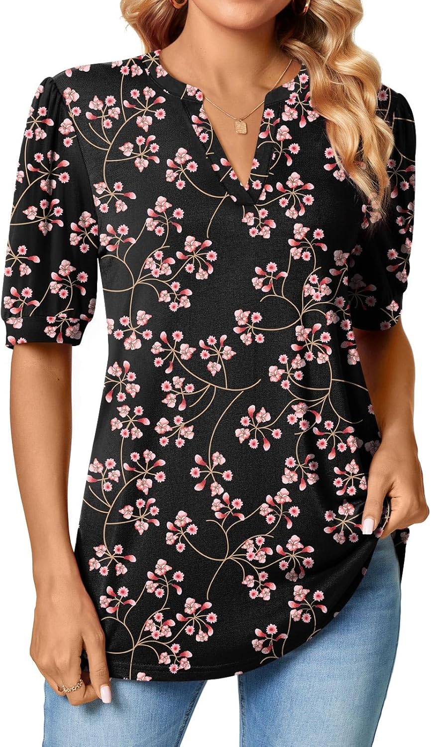 Anyally Womens Summer/Spring Puff Short Sleeve Tops Dressy Casual V-Neck T-Shirts Cute Blouse for Work - Image 3