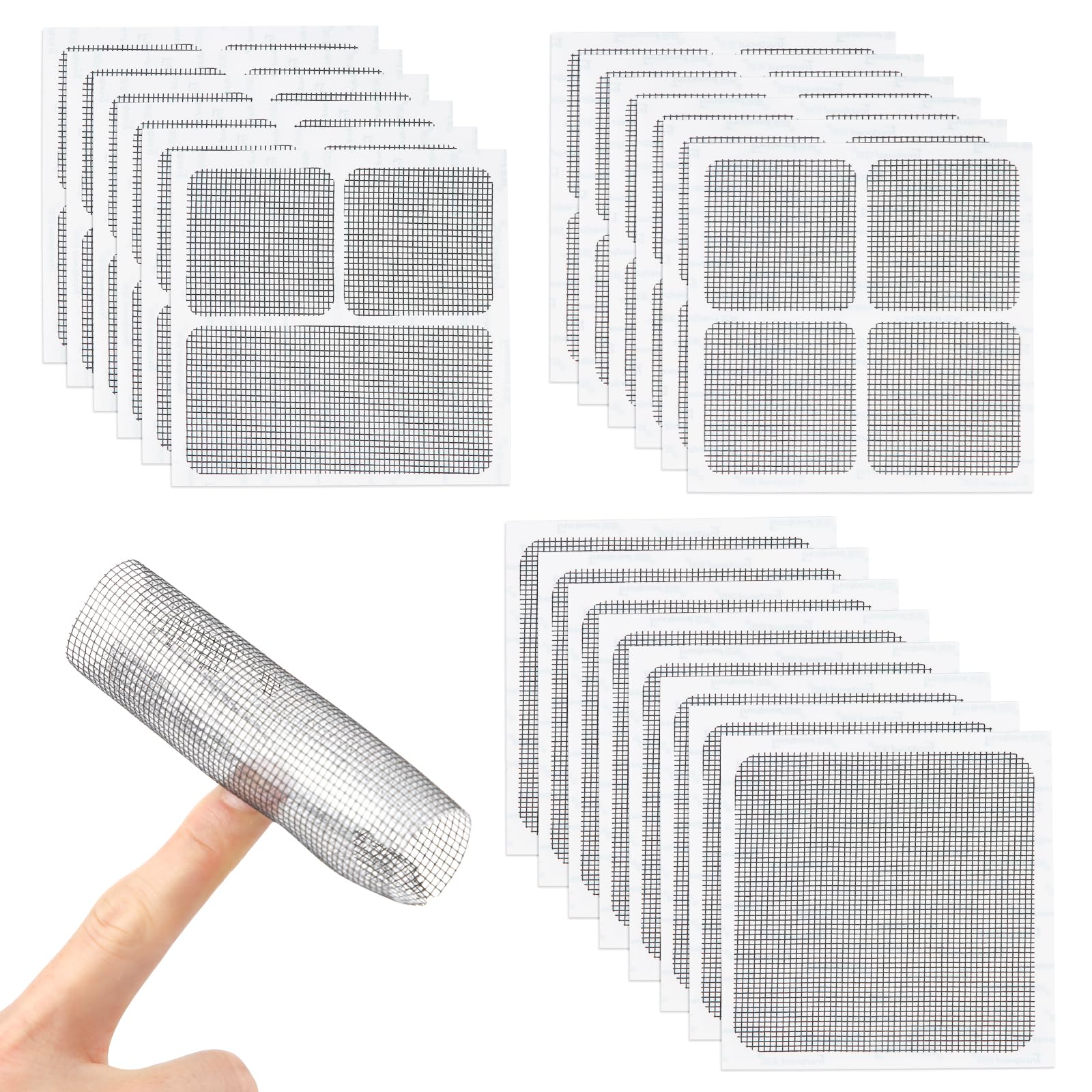 20pcs Window Screen Repair Patches Kit, Self Adhesive Screen Window Mesh Repair Fiberglass Window Repair Kit Screen Door Repair Kit for Repairing Screen Windows Doors Tents Nets (Gray, 3 Sizes)