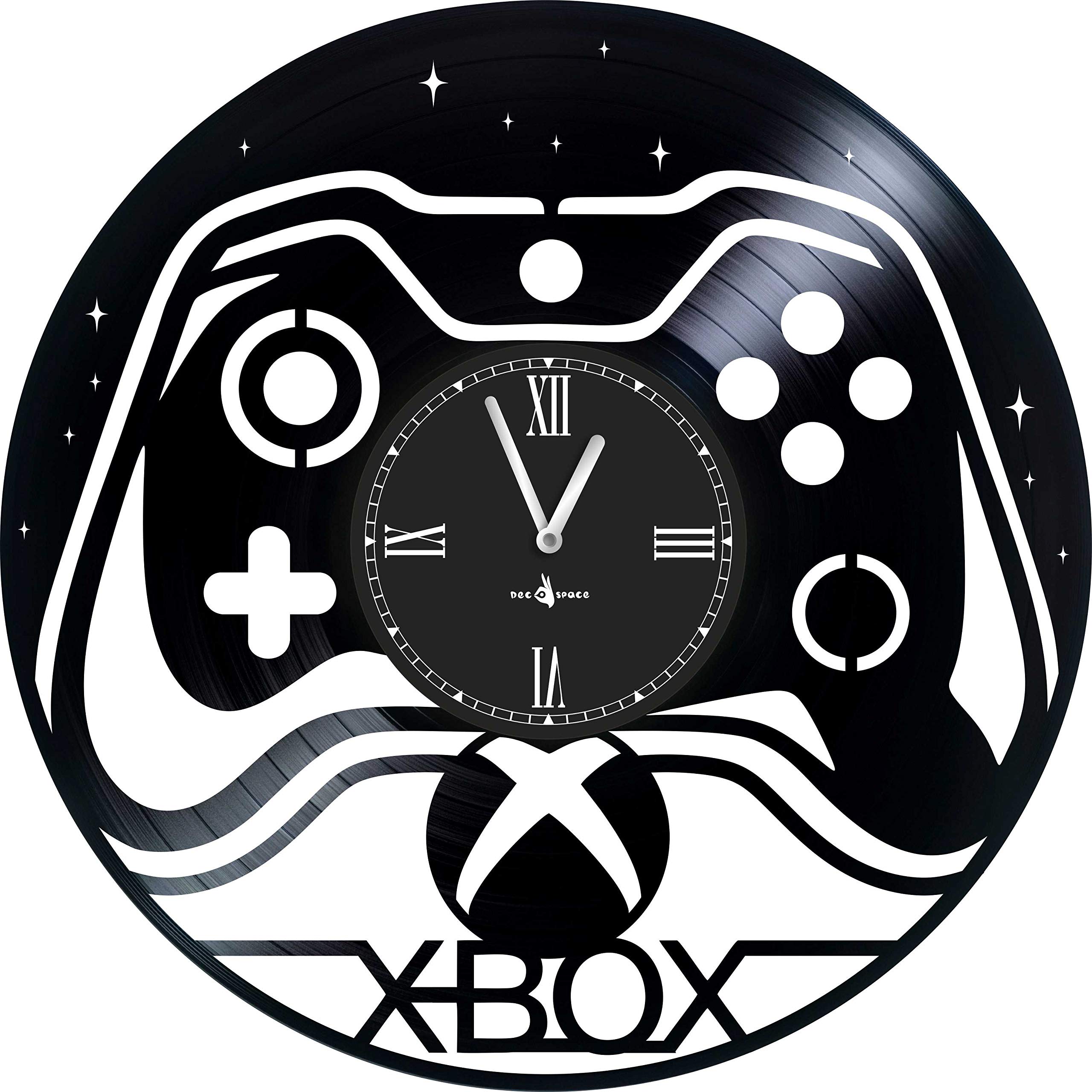 YuSer Wall Clock Vinyl Record Compatible with X-Box - 12 inch - Made in Europe - Precision Silent Quartz Movement - Best Gift for Gamers - Original Design - Home Decoration, Black