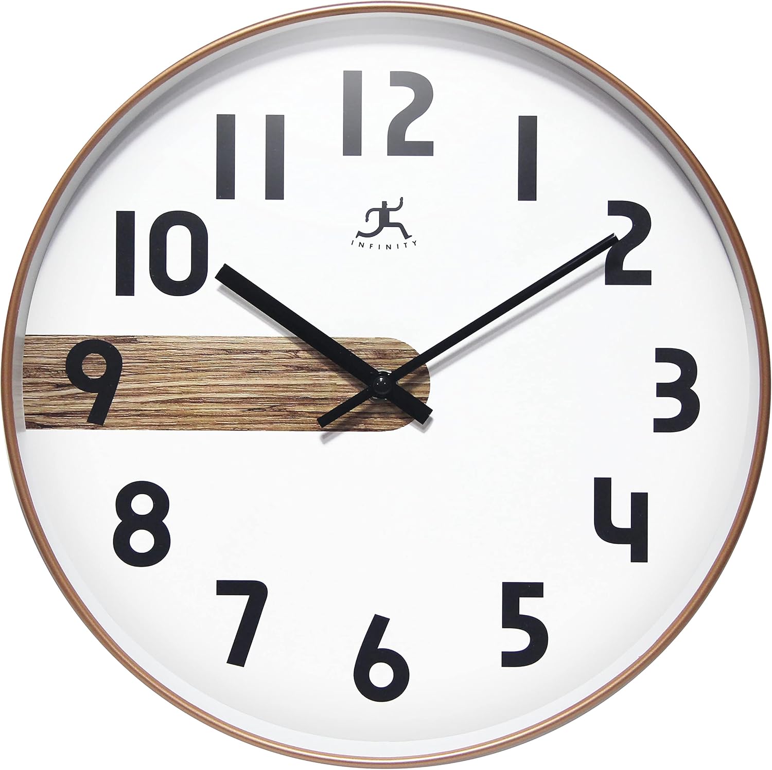 Infinity Instruments 12 Inch Blue Stripe Plastic Indoor Non-Ticking Silent Battery Operated Easy to Read Wall Clock for Living Room, Bedroom, Kitchen, Home Office, Copper
