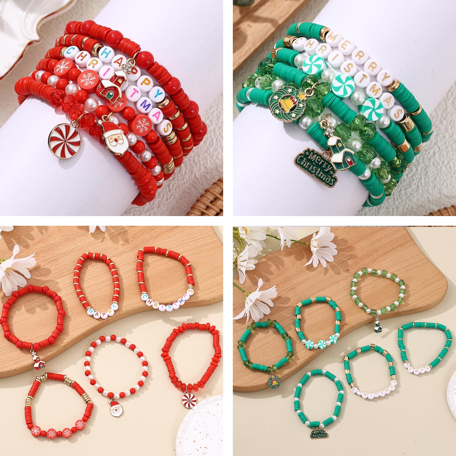 36 Pcs Holiday Heishi Surfer Bracelets for Women Bulk Easter Mother's Day Christmas St. Patrick's Day Mardi Gras Bracelet Stackable Stretch Friendship Bracelets Set