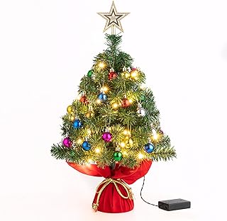 Sunnyglade 22Inch Tabletop Christmas Tree Mini Artificial Christmas Tree with 30 LED Lights & 24 Pcs Christmas Ball for Ta...