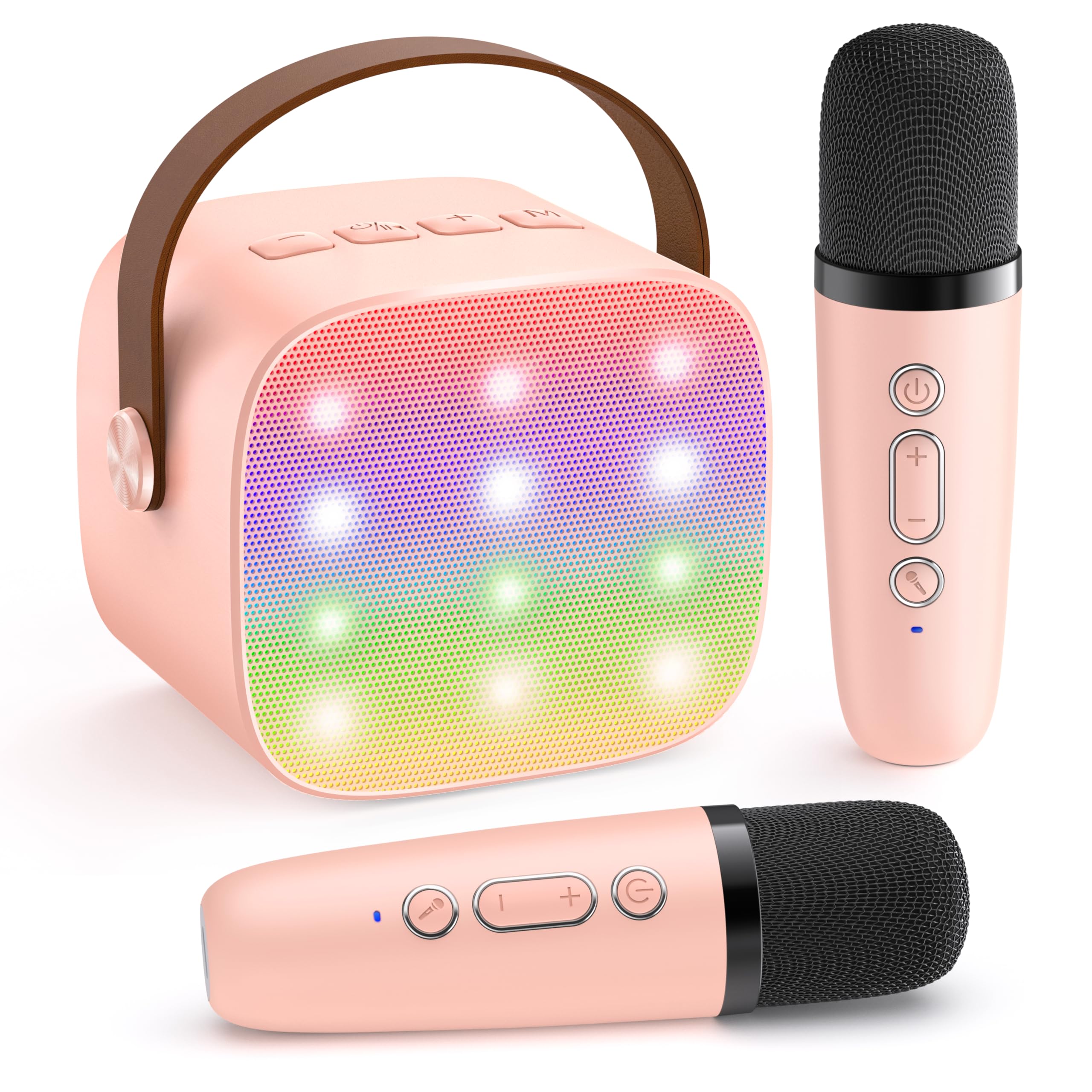 YLL Mini Karaoke Machine for Kids Adults, Portable Bluetooth Speaker with 2 Wireless Microphones,18 Pre-Loaded Songs Toys Birthday Gifts for Girls 4, 5, 6, 7, 8+ Years Old Toddler Teens - MULTICOLOR