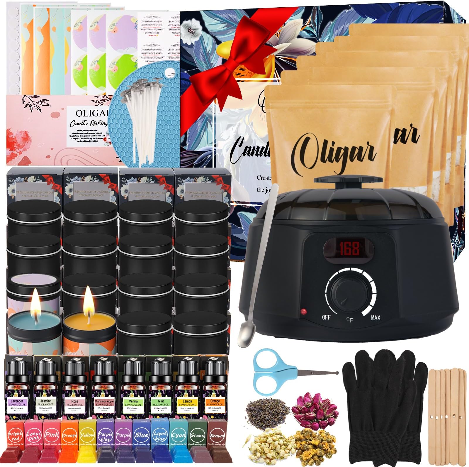 Complete Candle Making Kit, DIY Candle Making Supplies for Adults,Beginners, Including Bees Wax, Candle Wicks, Dyes, Melting Pot, Rich Scents, Spoon, Candle Jars, Rubber Pads, Decorative Label