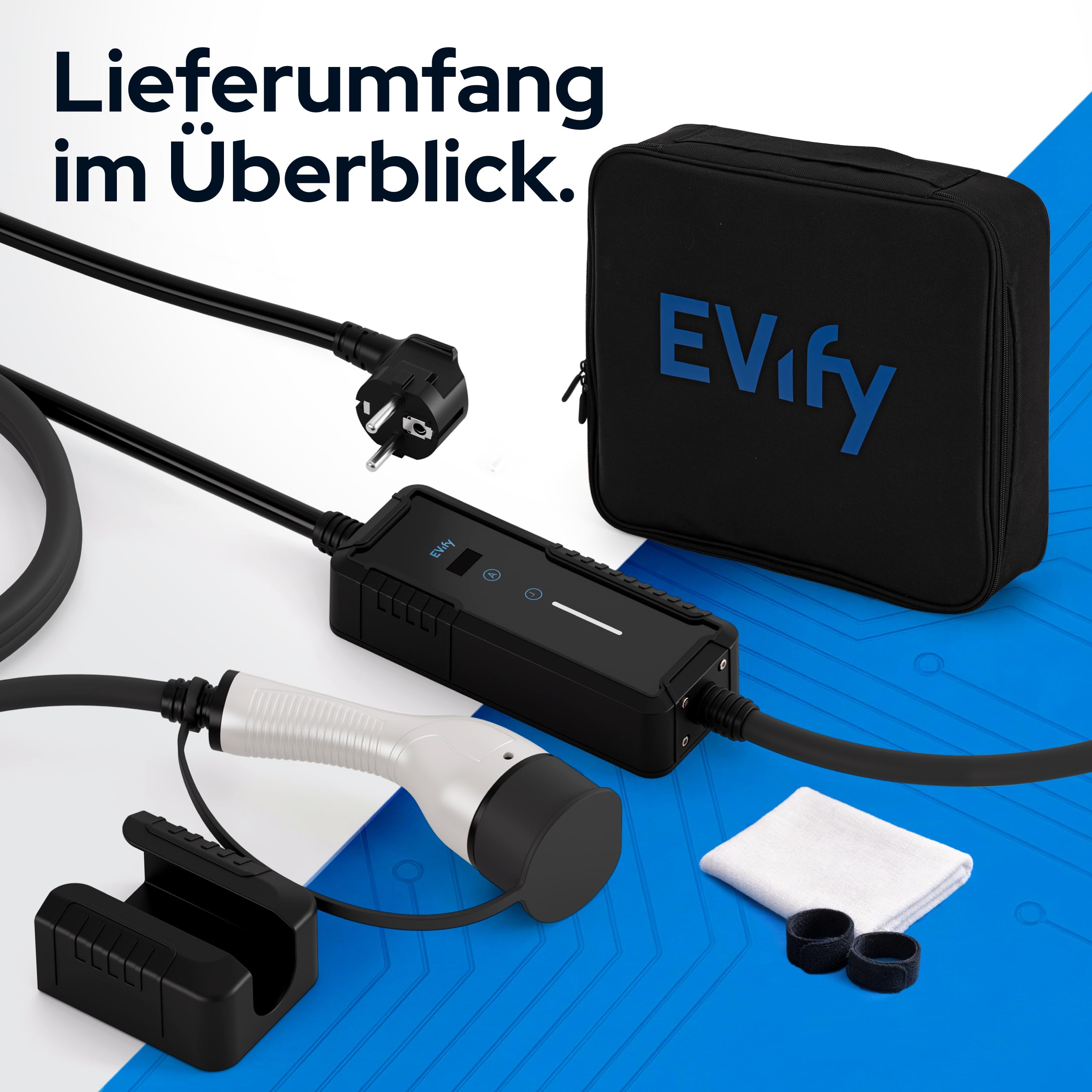 Ladekabel Typ 2 Schuko 3,7kW 7M 16A für Elektroauto & Hybrid inkl. Kabeltasche • Stromstärke/Ladeleistung einstellbar 6|8|10|13|16A, ideal für PV-Anlage • Typ 2 Ladekabel Schuko