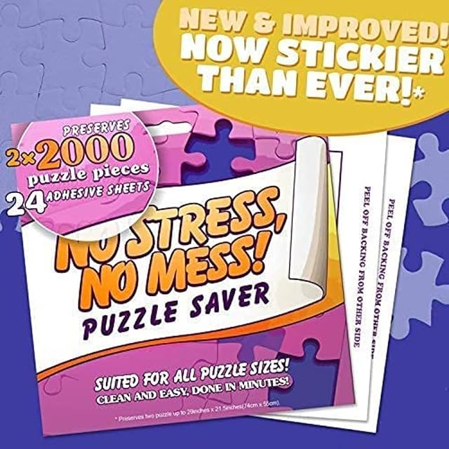12 Puzzle Glue Sheets - No Stress, No Mess Puzzle Saver - Quick Dry in 10 Minutes Permanent Puzzle Preservation Up to 2000 - piece Work of Art (24 Sheets)