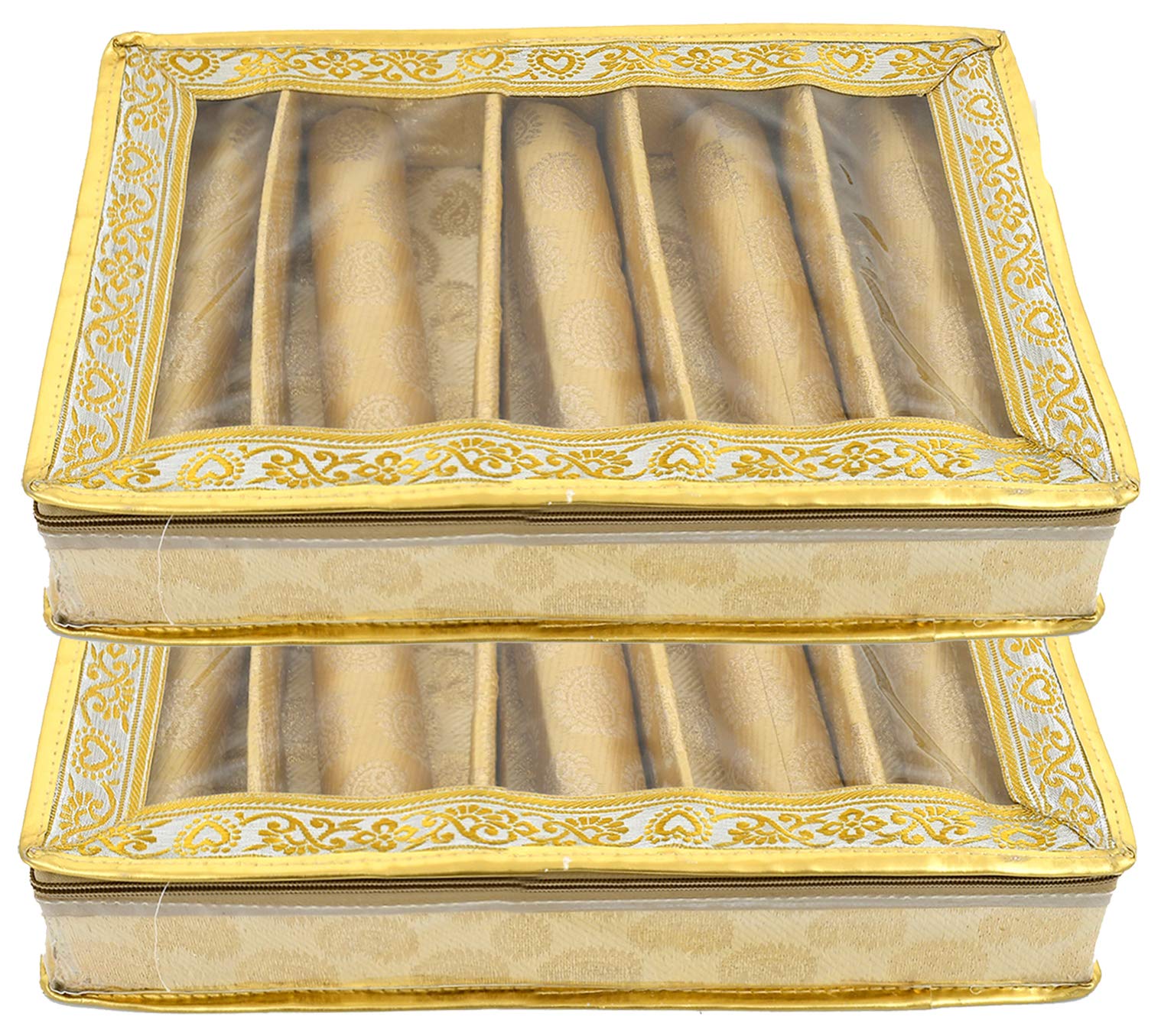 Kuber Industries Exclusive Carry Design Brocade Hardboard 2 Pieces Five Rod Bangle Box (Gold) -CTLTC38756