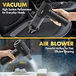 Wagan EL7209 Cordless Car Vacuum with Air Blower, Brushless Motor 16000Pa Strong Suction, Rechargeable Mini Handheld Vacuum Cleaner with USB-C, Portable Dust Cleaner and Blower for Car, Home, Office