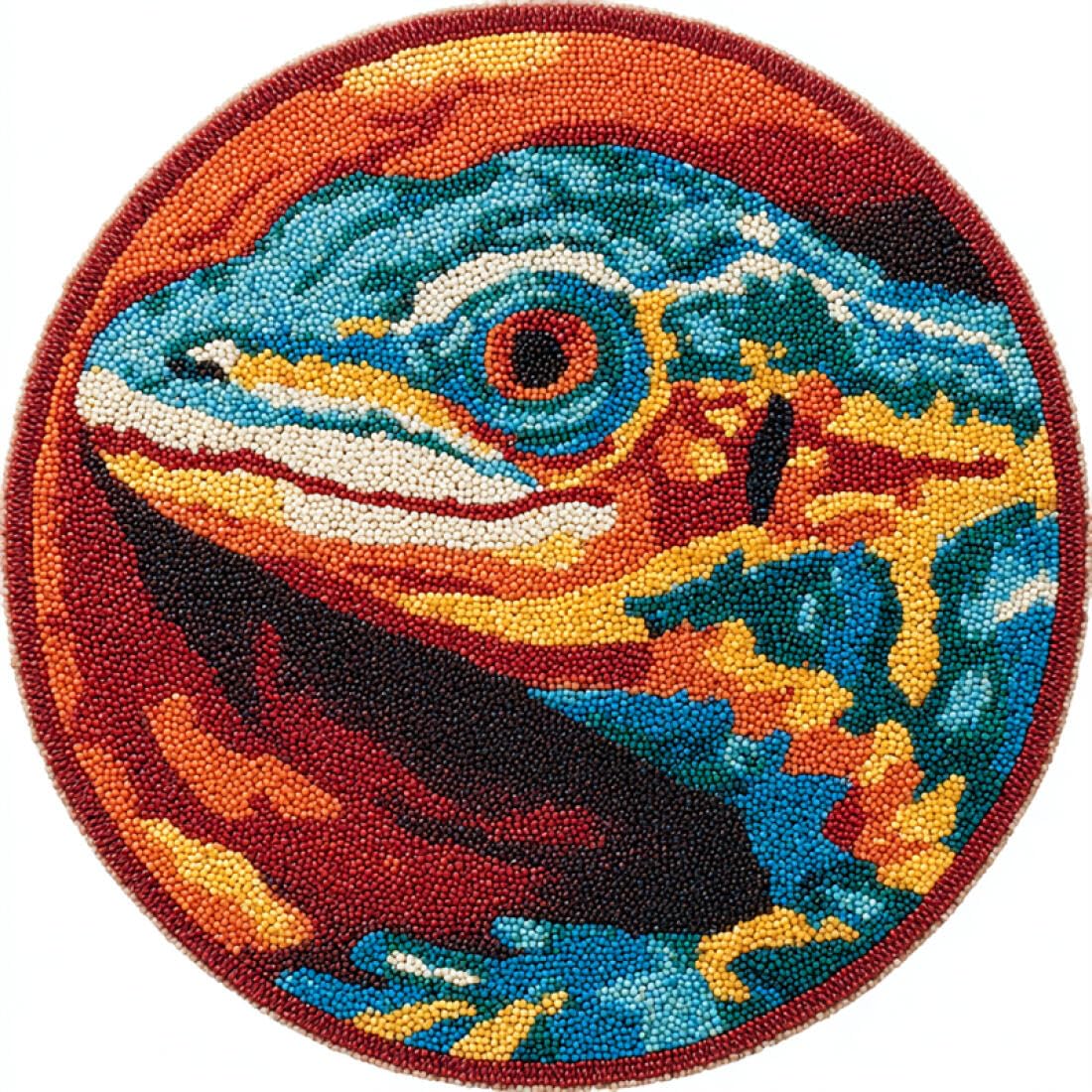 Rqwybcaxn DIY Latch Hook Rug Kit for Beginners Animal Crochet Starter Kit Colorful Lizard 60x60cm Round Tapestry with Crochet Hook Bedroom Craft Gift