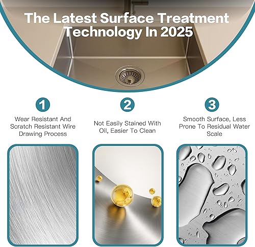 Vista 12 de Fregadero de cocina de acero inoxidable S304 de calibre 16 de 33 x 22 x 10 pulgadas, hecho a mano, moderno, con accesorios y fregaderos de cocina