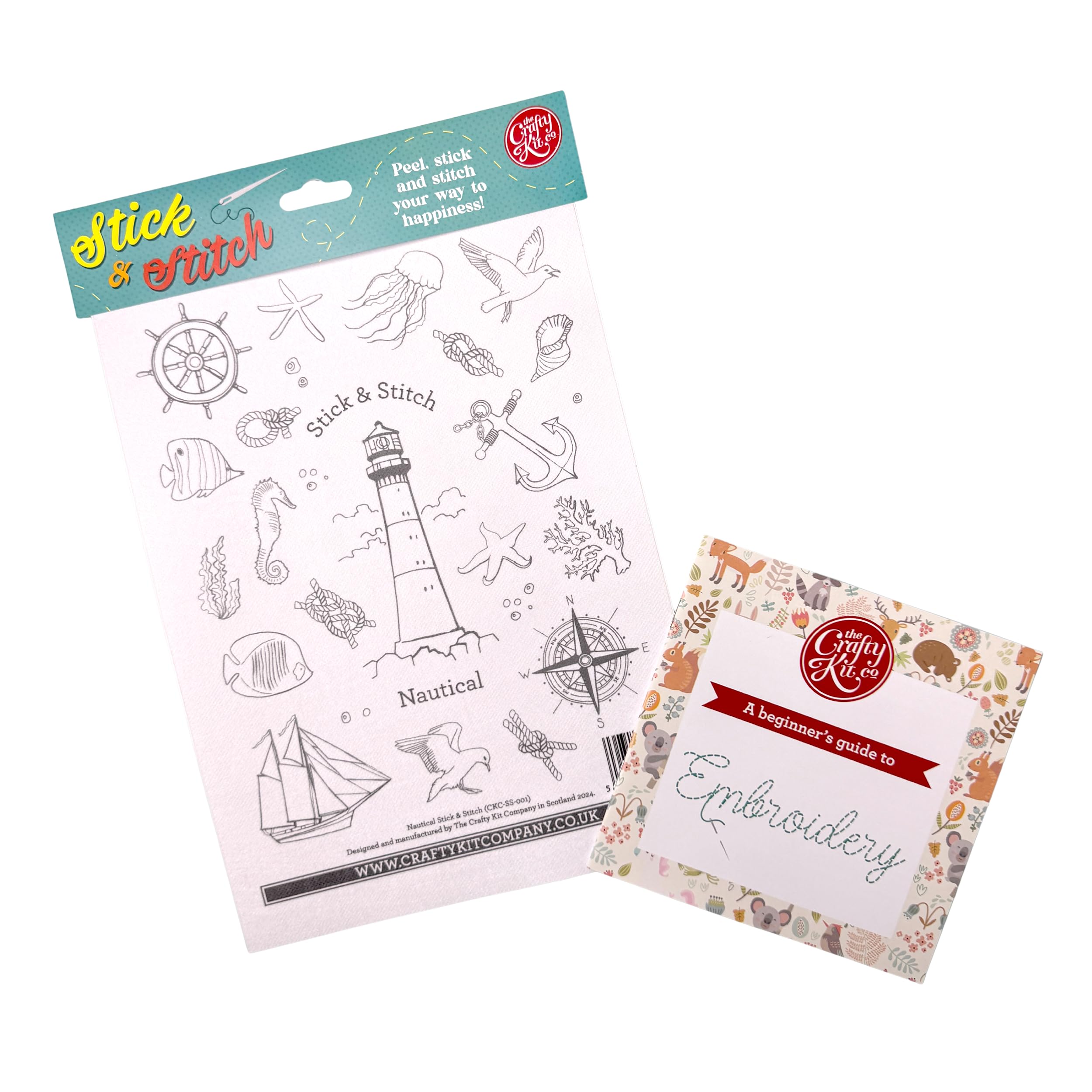 The Crafty Kit Company Stick and Stitch Embroidery Patterns - A4 Water-Soluble Embroidery Transfers | Nautical Fabric Stickers - Easy Dissolvable Embroidery Stabiliser for Hand Sewing & Crafts
