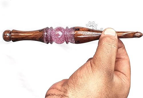 Miniatura 6 de Merit wooden craft Ganchos de ganchillo hechos a mano de resina azul claro epoxi y mezcla de madera, agujas ergonómicas de mango suave, tejido de