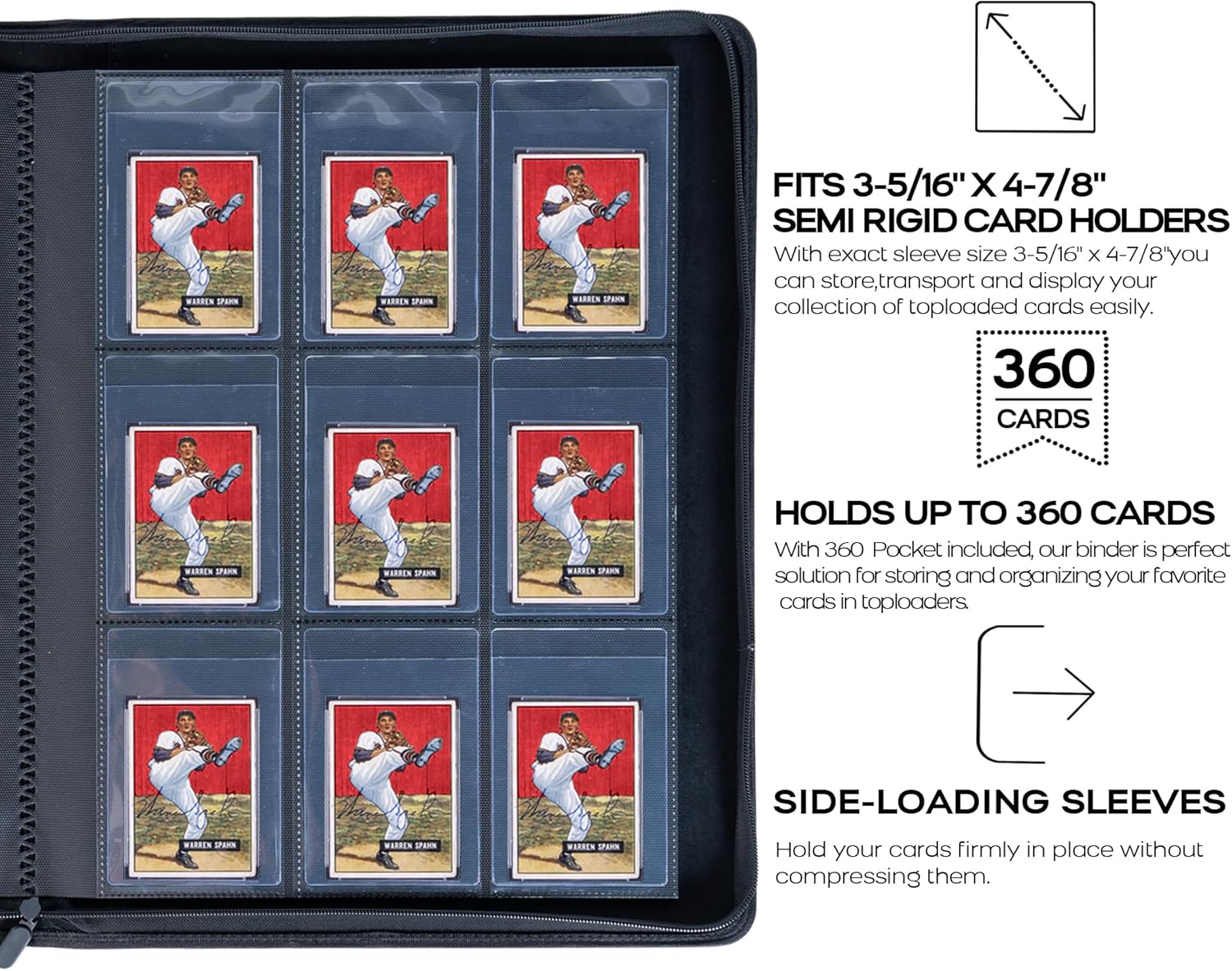 D DACCKIT Semi Rigid Card Holder Binder - Card Saver 1 Binder for Semi Rigid Card Holders, Semi Rigid Card Holder Album Fits 360 Cards（Model A，Classic White）