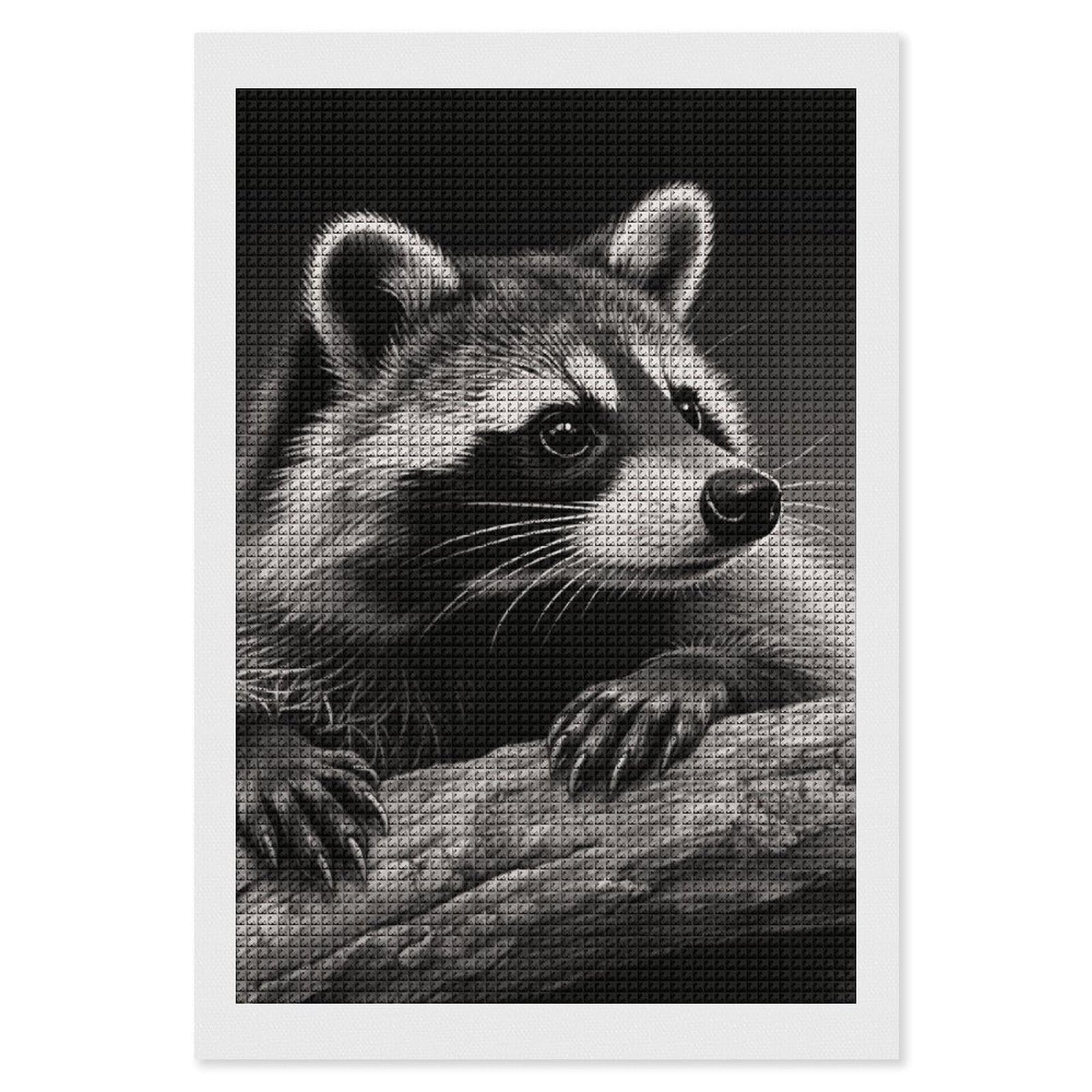 FodPand Raccoon Black 5D Diamond Painting Kits for Adults Beginners Full Drill Square Diamond Dots Pictures Gem Art Supplies for Home Wall Room Decoration DIY Craft Set Gift 8x12