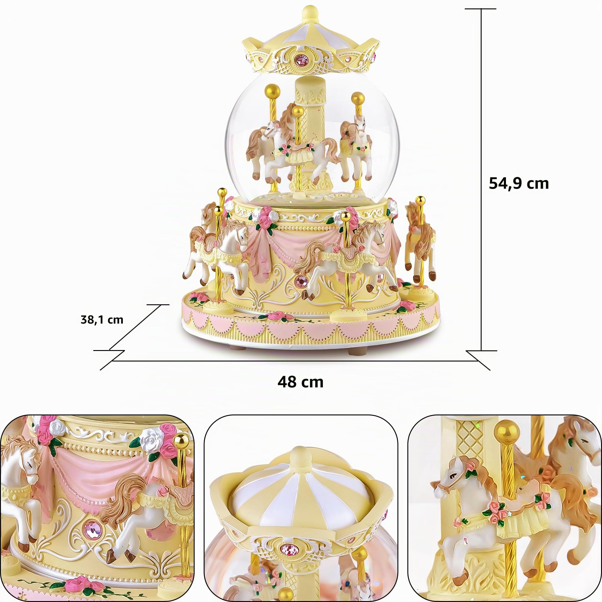Carrousel Boîte à musique Cheval Cadeau – Boule à neige Merry Go Round pour femme, fille, fille, mécanisme de boîtes à musique, anniversaire, Noël, Saint-Valentin, cadeau de jeu Canon