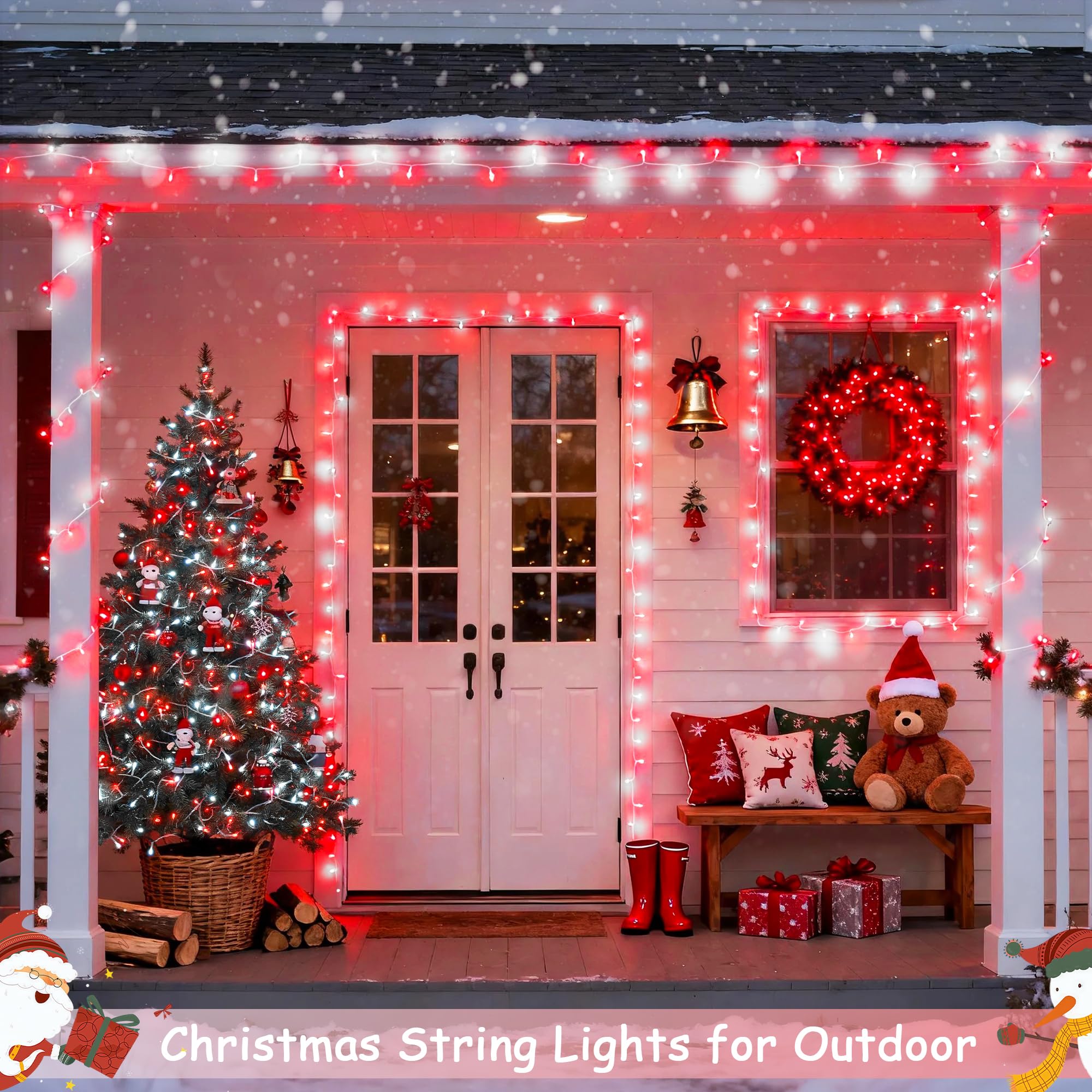 JMEXSUSS Confezione da 2 luci rosse e bianche a batteria, ogni 10 m 100 LED alimentate a batteria con telecomando per feste esterne di compleanno