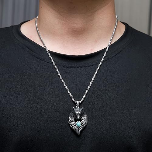 Miniatura 5 de STWTR Collar de cabeza de lobo vikingo, collar con colgante de amuleto escandinavo nórdico Fenrir nórdico