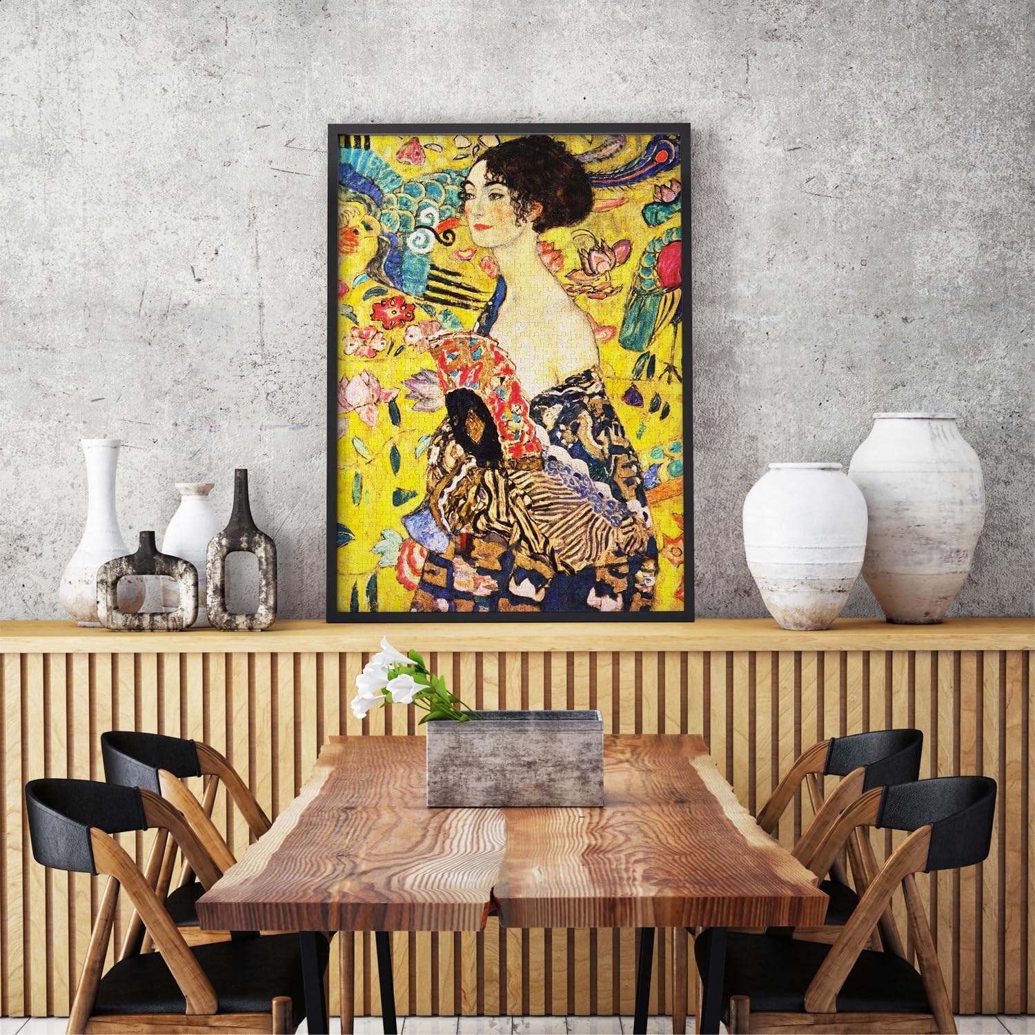 1000 Pieces Jigsaw Puzzle – Matte Finish, Soft Touch, Easy to Assemble, Tight Fit, Vivid Colors, Missing Pieces Service – Lady with a Fan – Klimt Famous Art Nouveau Painting – by ENJOY Puzzle