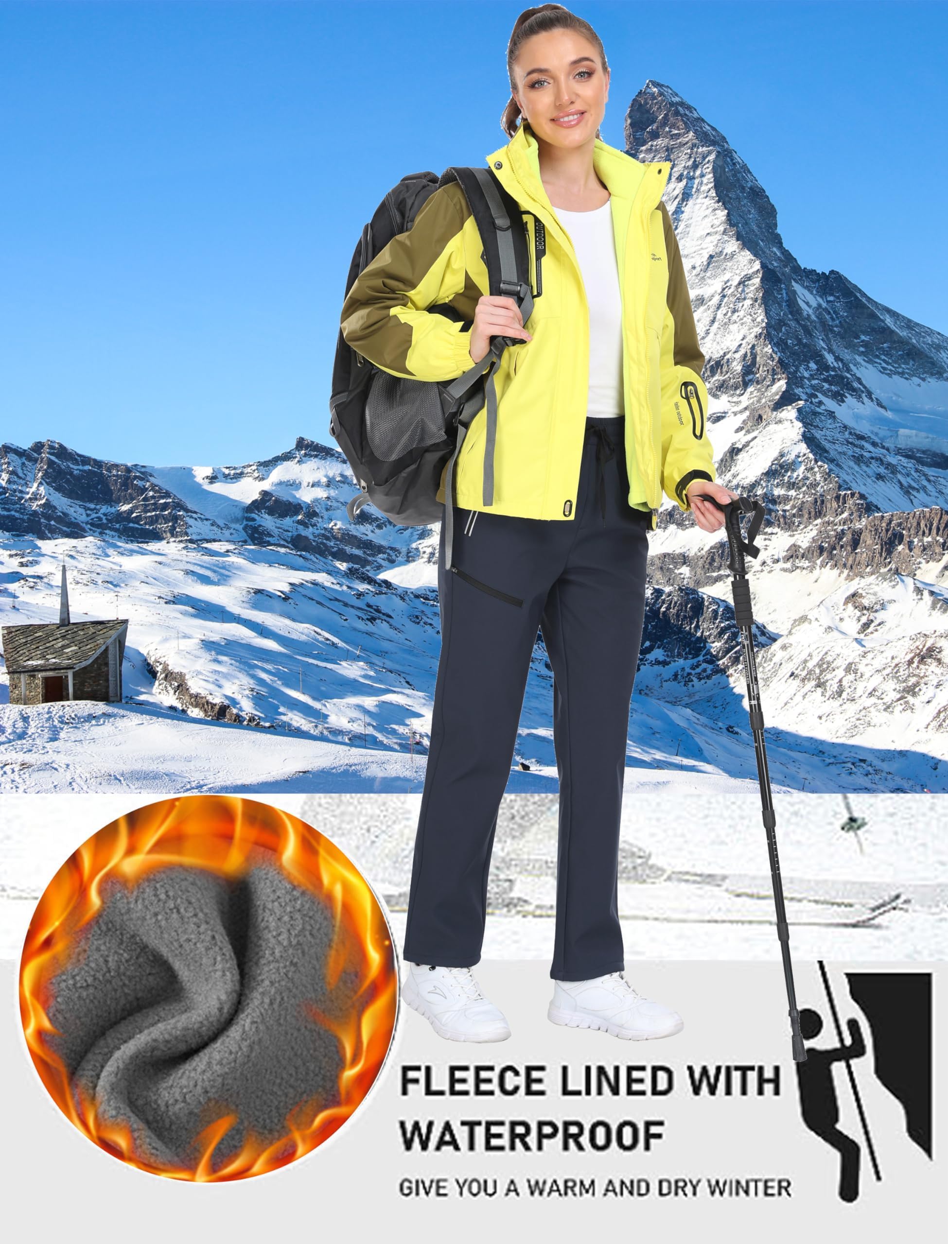 MoFiz Pantaloni Sci Donna Pantaloni Termici Trekking Impermeabili Pantaloni Invernali Grigio Scuro XXL