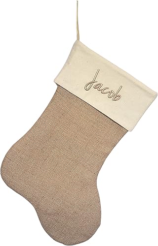 Miniatura 7 de Handmade Personalized Christmas Stocking in Natural Burlap, Ivory Quilted and Natural Cotton. Custom with Name or Blank (Ivory Quilted Base