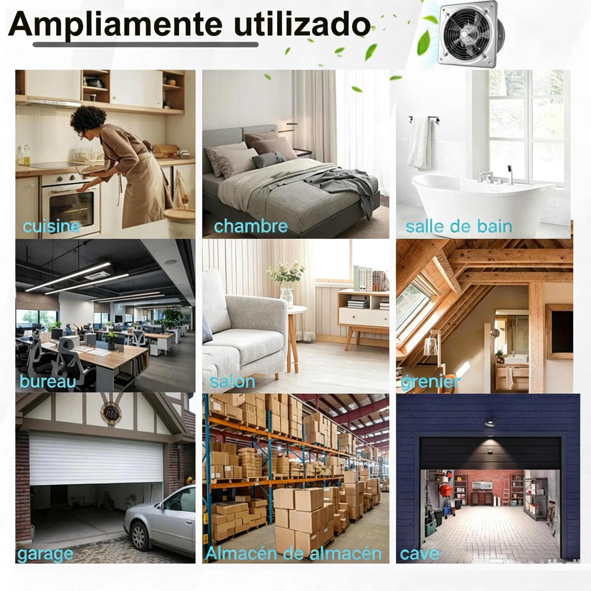 Ventilateur Extraction 200mm Ventilateur Mural 1050m³/h, Ventilateur Extracteur d'air Silencieux avec Clapet Anti-Retour, avec EU Plug pour Bureau Grenier Garage Cuisine Salle de Bain Comble