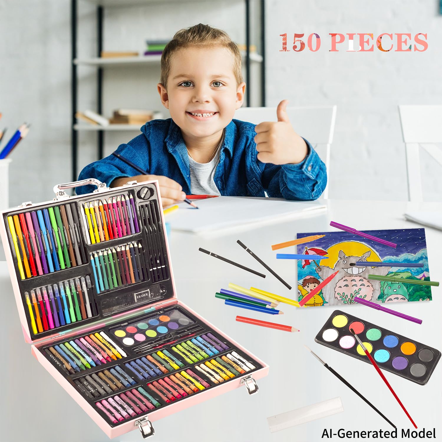 Amazon | 150PC Art Set, KINSPORY Coloring Art Kit, Wooden Drawing