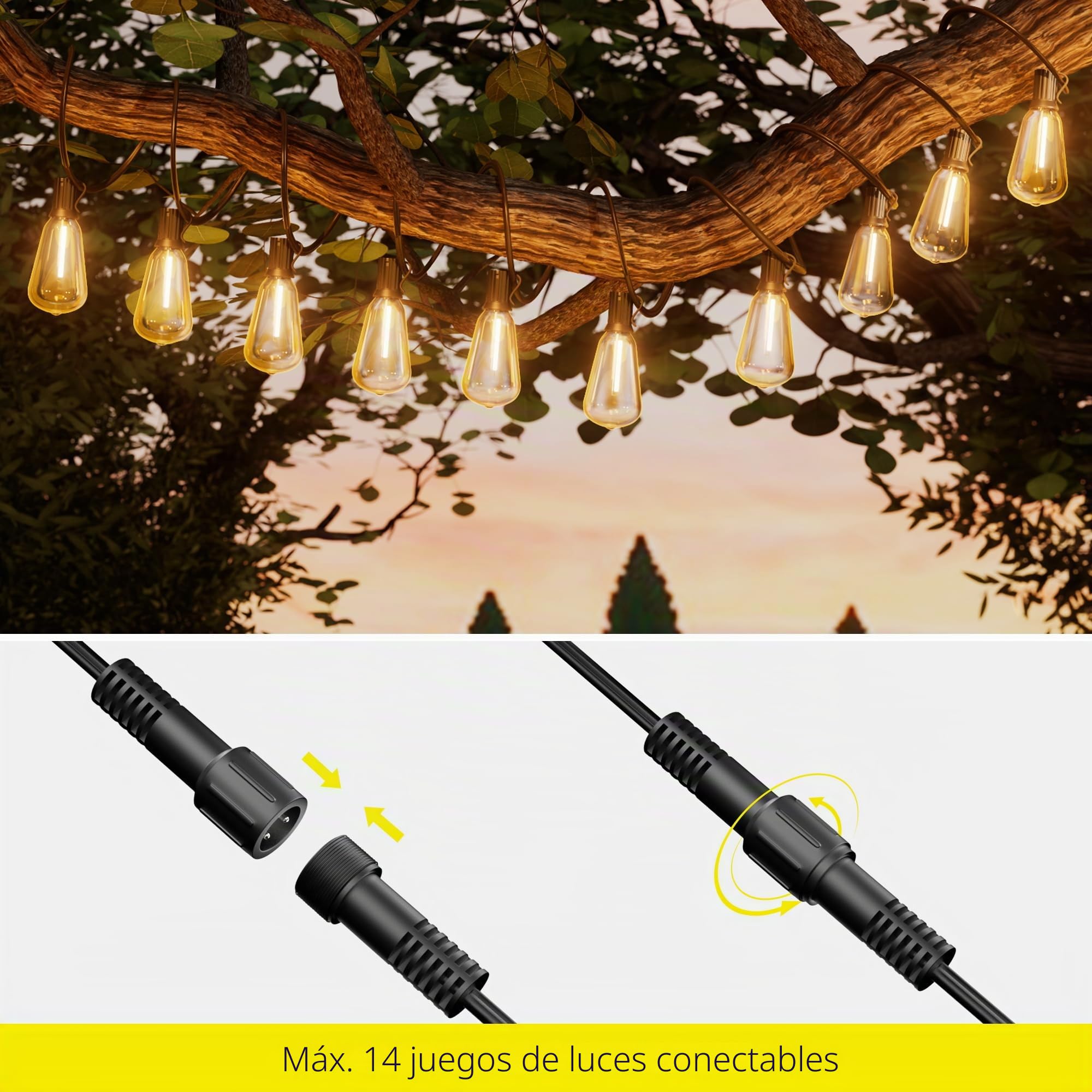 Torkase LED Lichterkette Außen Strom 36m-Bruchsicher ST38 Outdoor Lichterketten mit 60+2 Glühbirnen Aussen Wetterfest Dimmbar Warmweiß Aussenlichterkette Retro Lights Birnen für Terrasse Biergarten