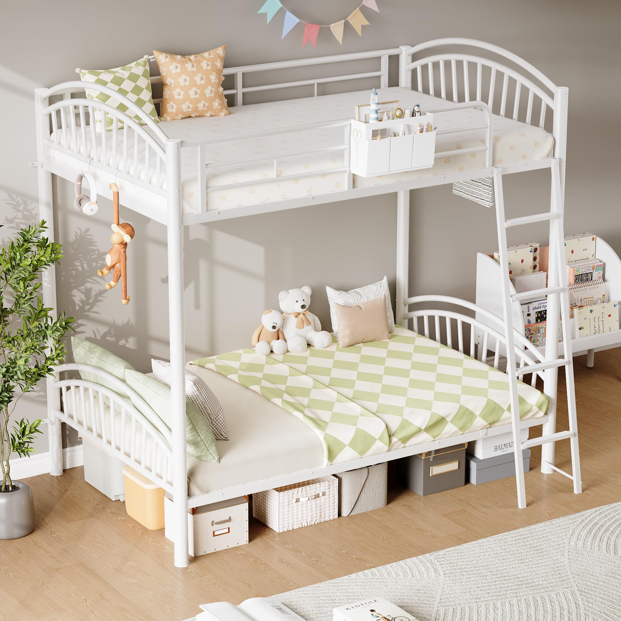 Photo 1 of ***MISSING PARTS***
Decofy Metal Bunk Bed Twin Over Twin with Storage Bag, 2 Twin Size Beds with Safety Guard Rails and Anti-tip Nails for Teenager,Girls or Boys ?White?