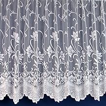 kellyuk 81inch (206cm) Drop Sofia Floral White Contemporary Budget Net Curtain. Sold By The Metre by Kelly's Soft Furnshings