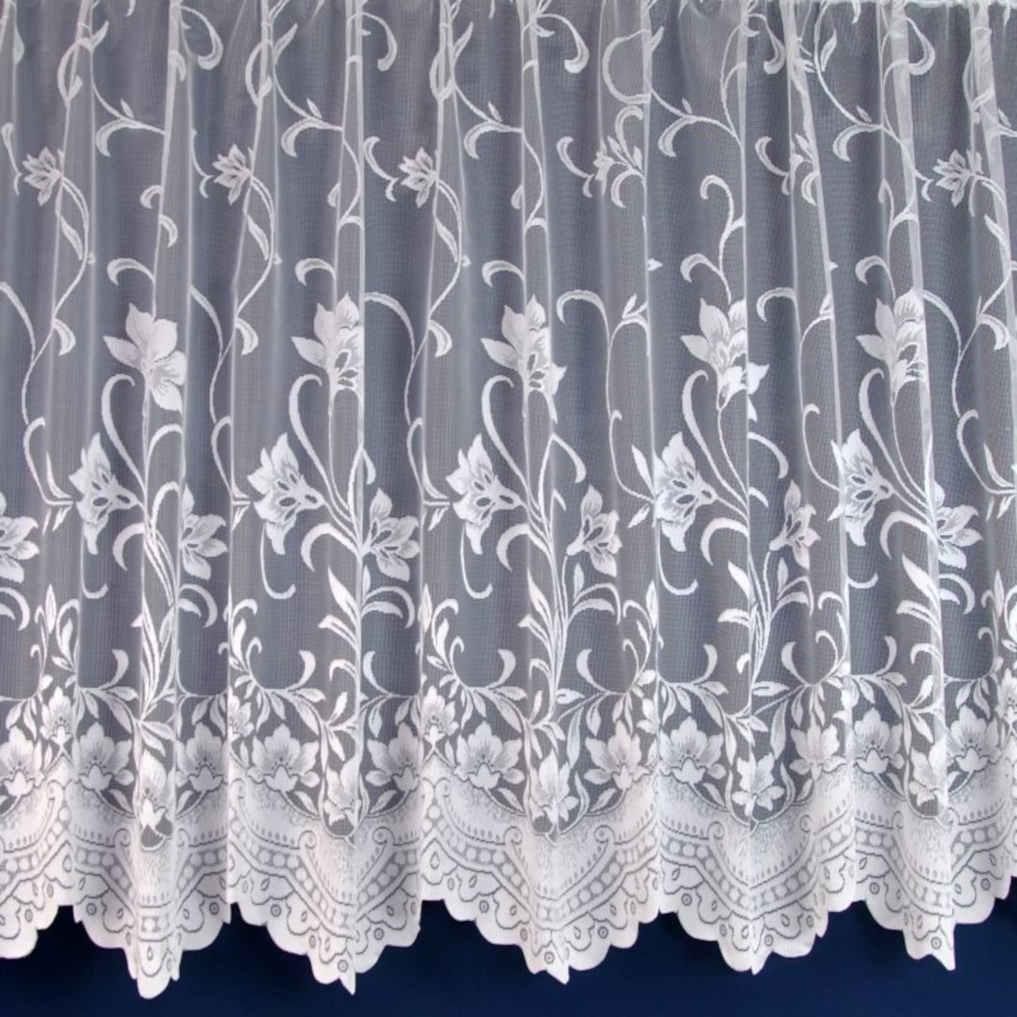 Kellyuk White 48Inch (122Cm) Drop Sofia Floral Contemporary Budget Net Curtain. Sold By The Metre By Kelly's Soft Furnshings