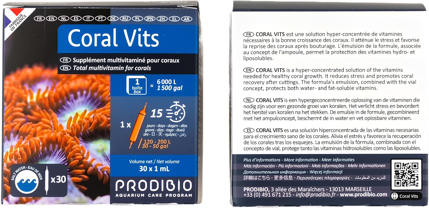 Prodibio Coral Vits, Multi-Vitamin Reef Supplement, Saltwater, 30/1 mL vials, 30 gal and up