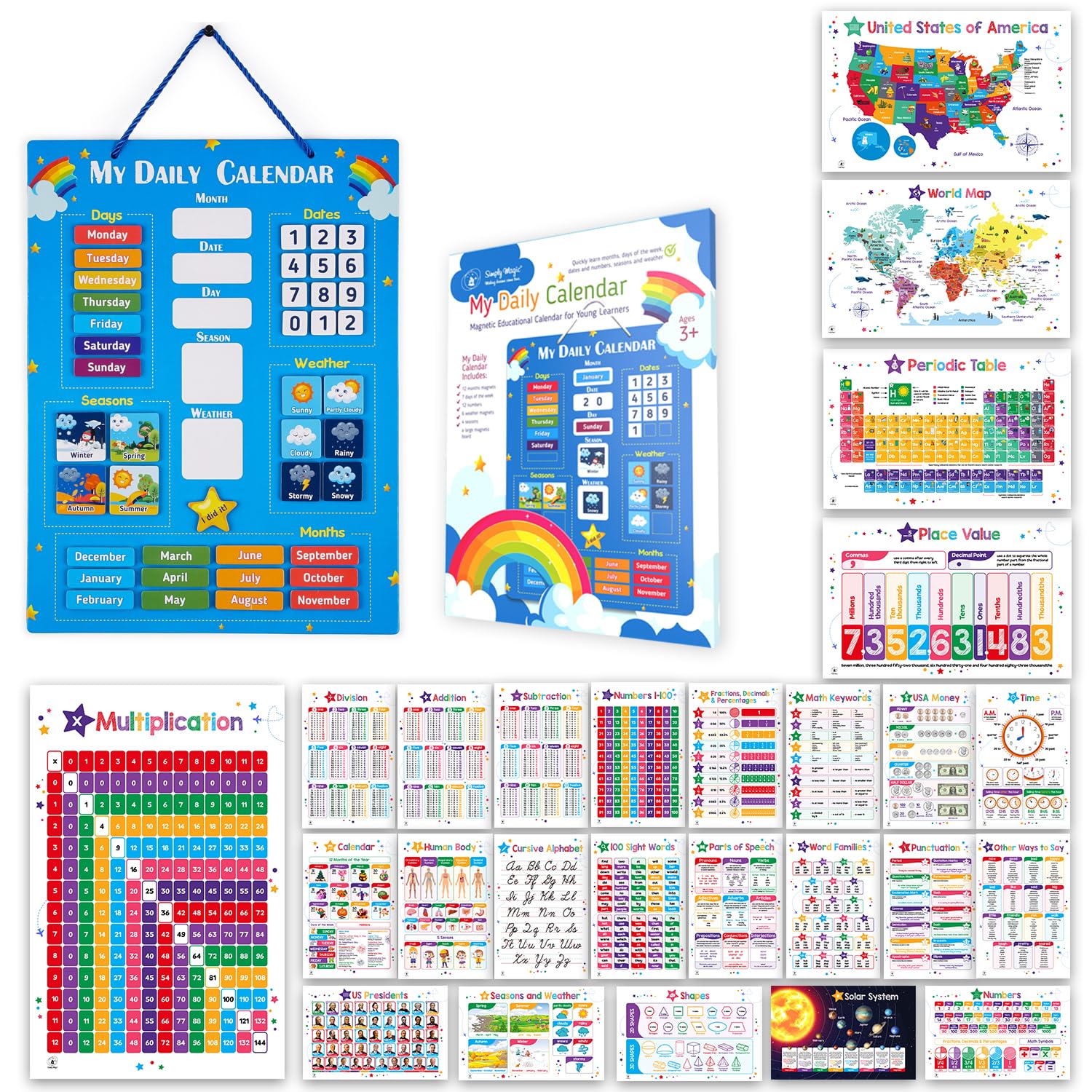 Simply Magic Magnetic Calendar & 26 Educational Posters for Kids