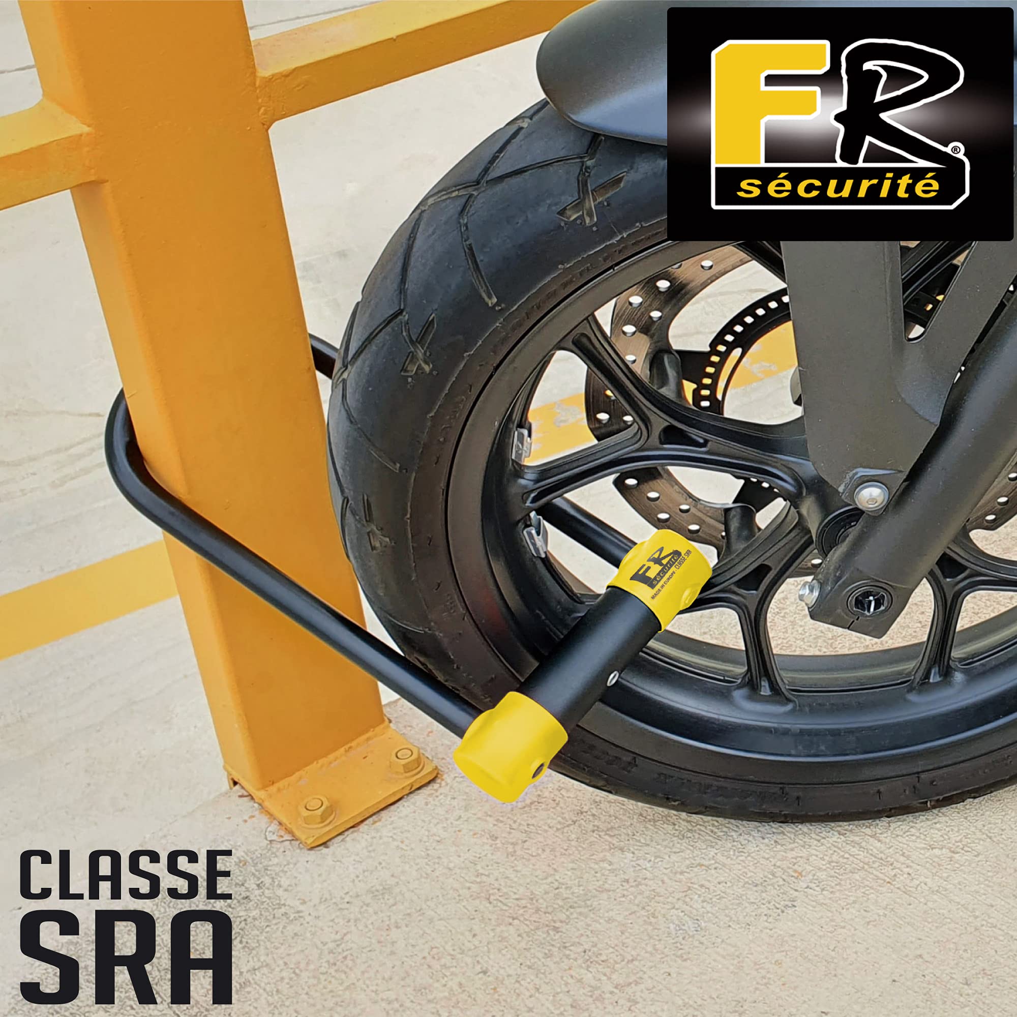 FR SÉCURITÉ FR120L Antivol Moto Homologué SRA, Haute Sécurité, U Ø18 en Acier Cémenté, Double Verrouillage avec Serrure Anti-Crochetage, Antivol Vélo U Robuste, Scooter et Vélo Électrique 120x310mm