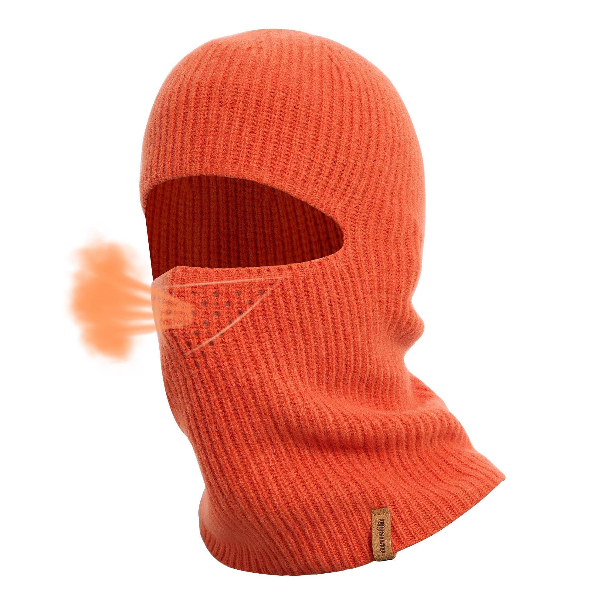 ACUSHLA 100% Merino Wool Balaclava for Men & Women - Winter Ski Mask Thermal Cold Weather Gear Knit Warm Face Mask (Orange)