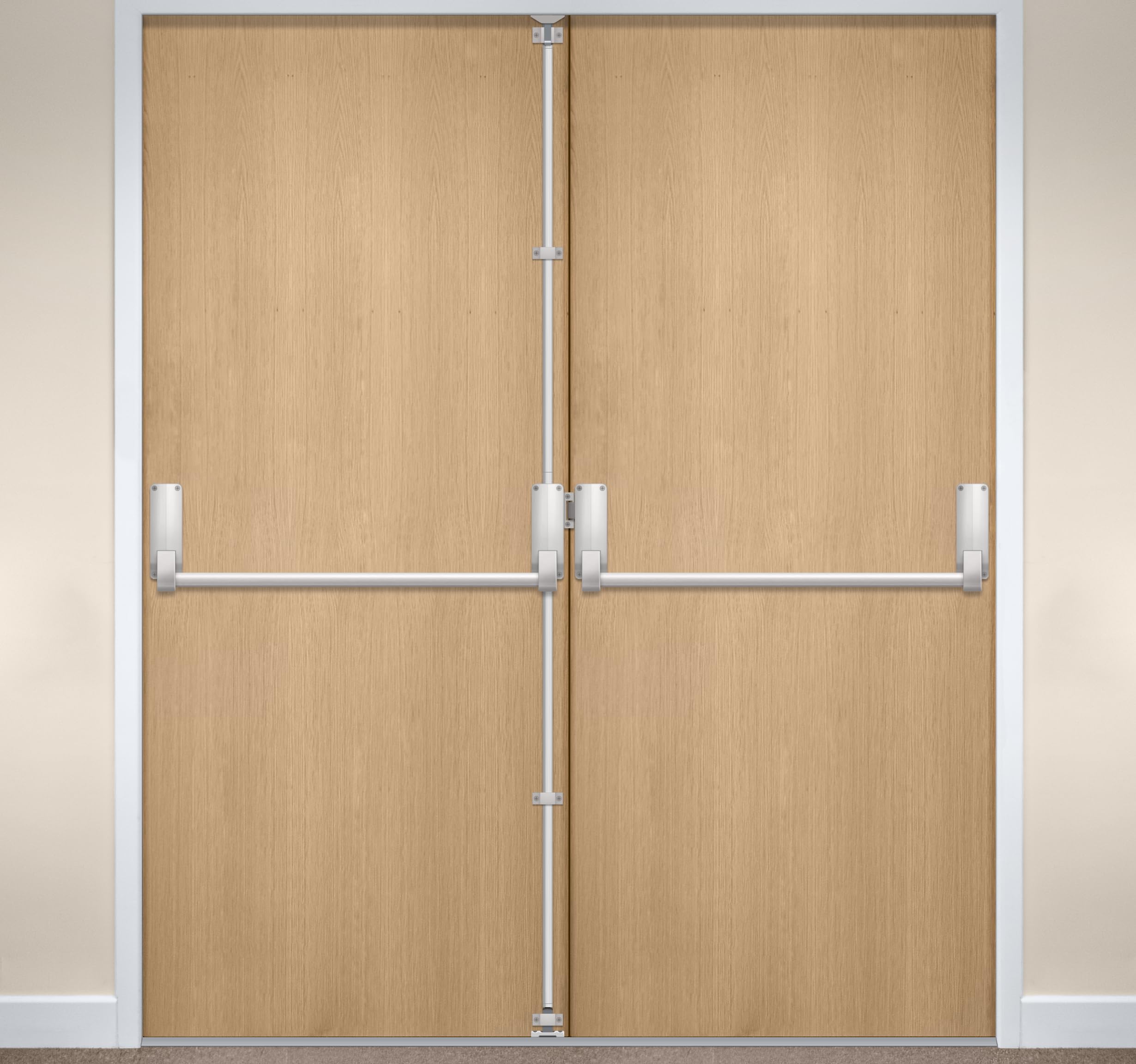 Briton 377, Push Bar Panic Kit, Rebated Double Doors, Timber Doors, Steel Doors, Silver (Metal Fixings)