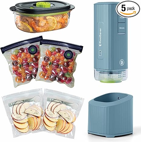 FoodSaver Mini Handheld Vacuum Sealer, Cordless, Vacuum Sealer with Charging Dock, Blue
