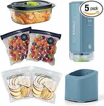 FoodSaver Mini Handheld Vacuum Sealer, Cordless, Vacuum Sealer with Charging Dock, Blue