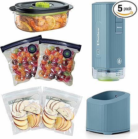 FoodSaver Mini Handheld Vacuum Sealer, Cordless, Vacuum Sealer with Charging Dock, Blue